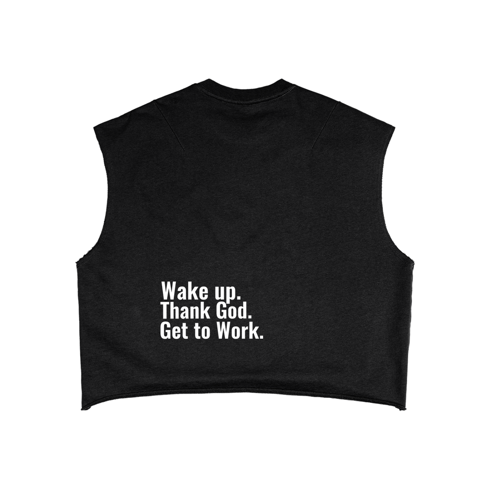 "Wake up. Thank God. Get to Work" Boxy Tank Top
