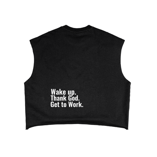 "Wake up. Thank God. Get to Work" Boxy Tank Top